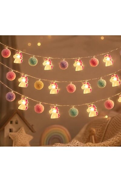 AceList Unicorn String Lights 20 LED with Colorful Pom Poms, Aesthetic Fairy ...