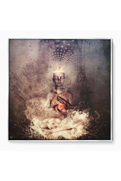 Luxcanva Tablou Canvas Fiinta Cosmica 90x90 cm cu Rama Argintiu Buddha Inima ...