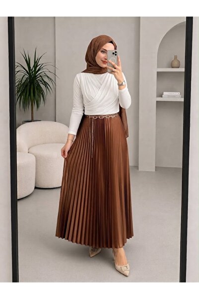 modapark.ist Double-Breasted Collared Blouse and Pleated Skirt Set