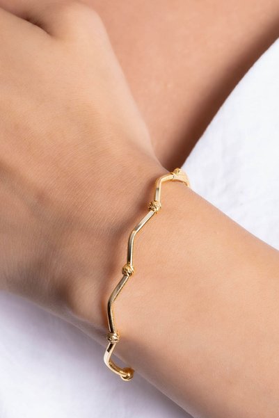 Aynis Gold 14 Ayar Altın Dorikalı Zigzag Ajda Kelepçe