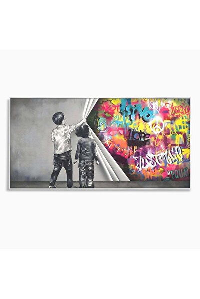 Luxcanva Tablou pe pânză Colorful Kids 120x60 cm cu ramă argintie Colorful Ki...
