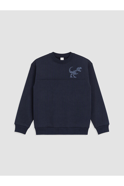 LC Waikiki Vizyon New Season Navy Blue Embroidered Boys' Thick Sweatshirt