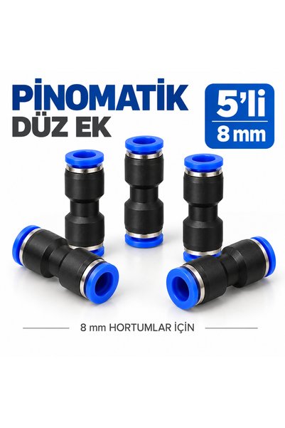Genel Markalar 8 mm Pnömatik Düz Ek Hortum Birleştirme Rekoru – 5’li Paket