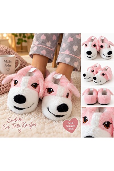 ZERDALİFE Hayvanlı Sessiz Taban Kaymaz köpekli peluş Panduf Ev Terliği