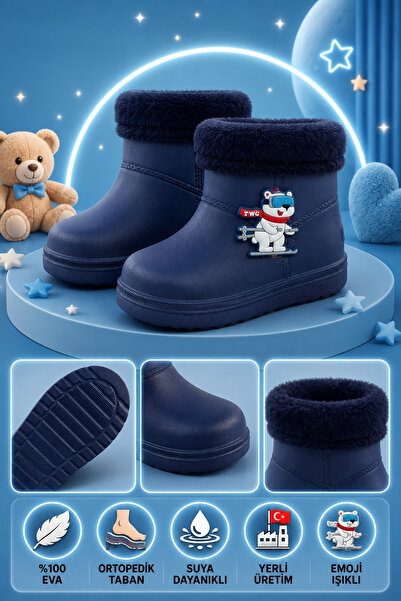Twingomax Çocuk Kışlık Emojili Işıklı Konforlu Yağmur Çizmesi Unisex