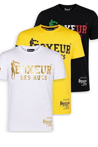 Boxeur Des Rues Pachet de 3 tricouri bărbătești slim-fit: Alb/Auriu + Galben/...