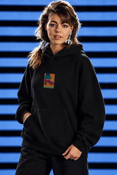 The Champ Clothing Γυναικείο Oversize Hoodie Seventies Party με στάμπα σε μαύ...