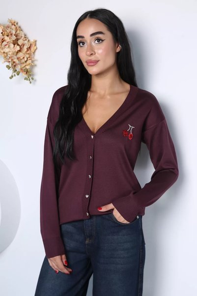 TOZLU Cardigan brodat pentru femei, culoare burgundy