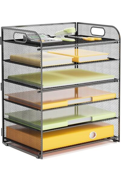 GENERAL VIEERINN 6 Tier Paper Letter Tray Organizer with Handles, Mesh Desk F...