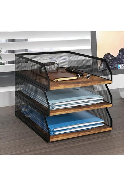 GENERAL Natwind 3-Tier Stackable Paper Tray, Metal Mesh Desktop Organizer, Wo...
