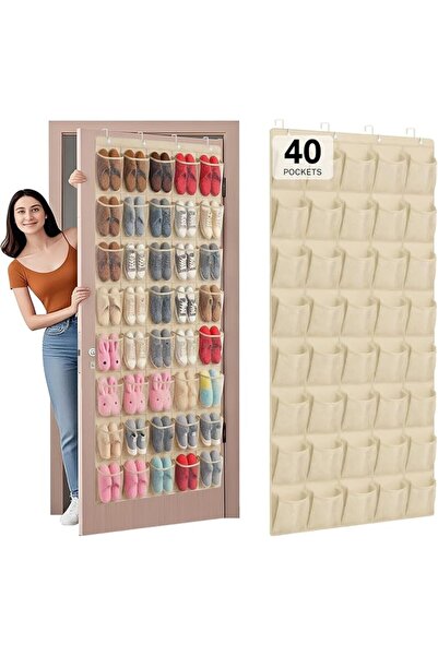 GENERAL منظم أحذية معلق على الباب بـ 40 جيبًا - منظم أحذية شبكي كبير معلق خلف...