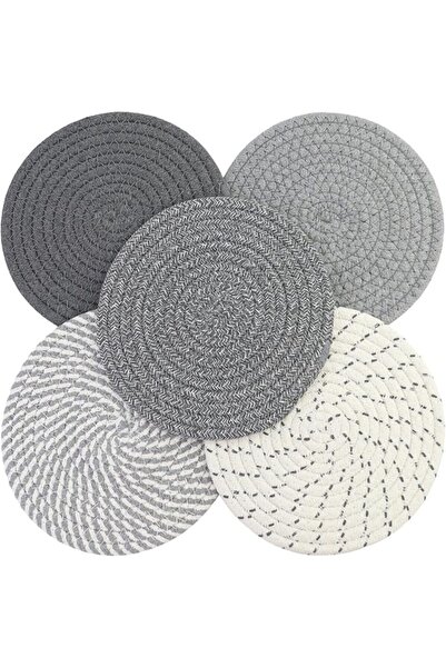 GENERAL Set of 5 Heat Resistant Pot Coasters Set, Round Cotton Thread Weaving...