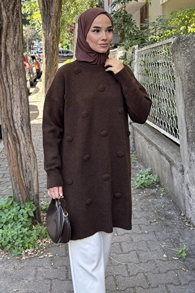 TOZLU Brown Rose Hijab Knitwear Tunic