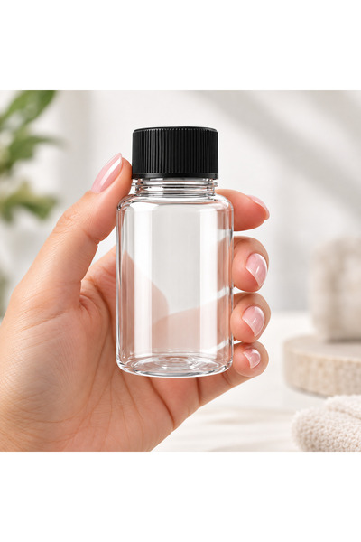 makrobay 10 Adet 60 ml Kalın PET Şişe - Siyah Kapaklı - Kolonya, Tonik ve Losyon İçin Boş Seyahat Şişesi