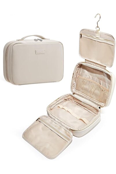 EACHY Travel Hanging Toiletry Bag, PU Leather Make Up Organizer with 4 Compar...