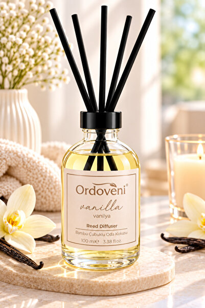 OrdoVeni Vanilya Kokulu Bambu Çubuklu Oda Kokusu 100 ML | Sıcak ve Tatlı Vani...