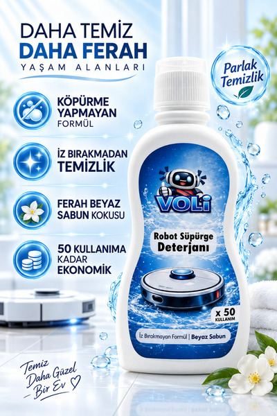 RotRever VOLİ Robot Süpürge İçin Beyaz Sabun Kokulu Deterjan Köpürmeyen Formü...