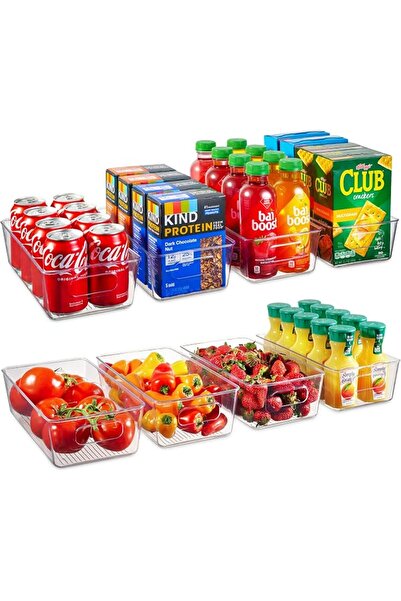 GENERAL Set of 8 Refrigerator Storage Organizer Boxes - Transparent Food Stor...