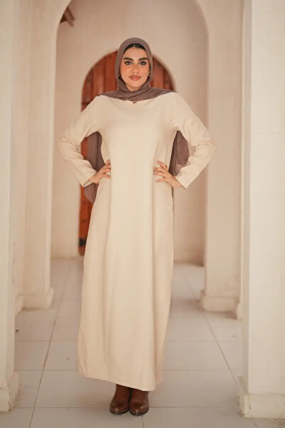 Generic Brand Basic Beige Maxi Dress with Long Sleeves – Modest & Elegant Outfit