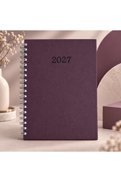 Lizy 2027 Günlük Spiralli Ajanda 17x24 cm Thermo Deri Kapak Bordo