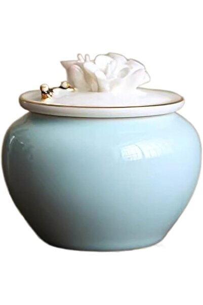 GENERAL Kitchen Jars Blue Ceramic Tea Pot Handmade with Pinch Flower Kung Fu ...