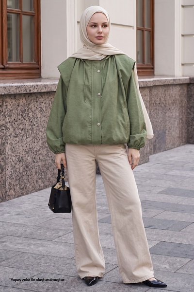 InStyle Khaki Bomber Jacket with Gathered Collar