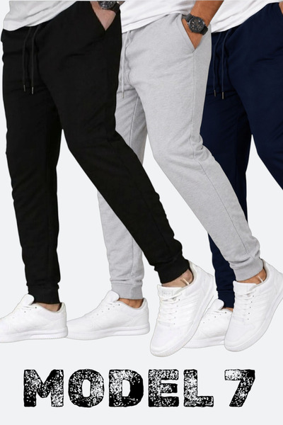 TORUK MAKTO Set of 3 Unisex Ribbed Sweatpants Regular Black Gray Navy Blue Co...