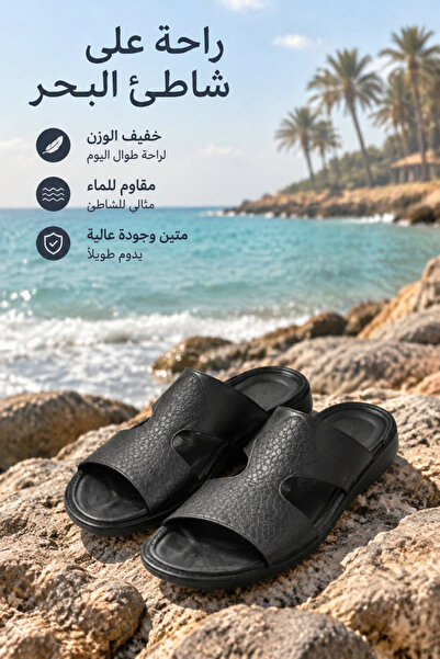 Generic Brand صنادل رجالية جلدية منقوشة بتصميم مجوف خفيف الوزن ومقاوم للماء م...