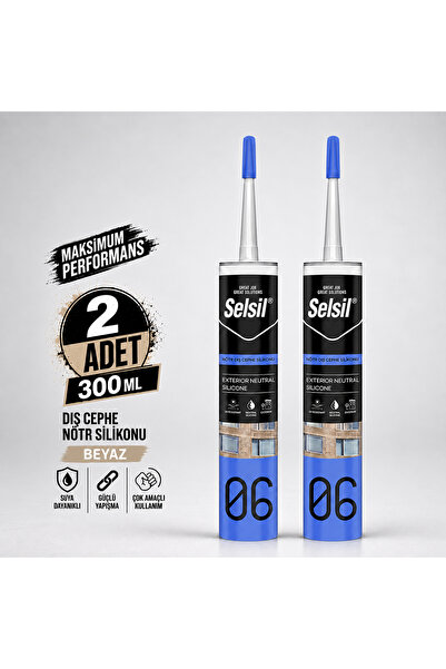 Selsil Beyaz Nötr Dış Cephe Silikonu 300 ml UV Dayanımlı Cam PVC Beton Derz D...