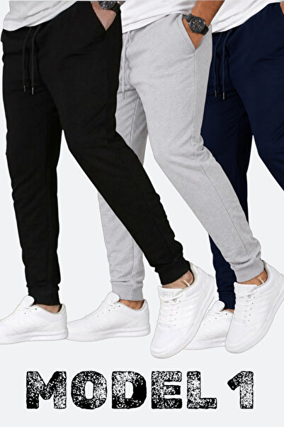 TORUK MAKTO Set of 3 Unisex Ribbed Sweatpants Regular Black Gray Navy Blue Co...