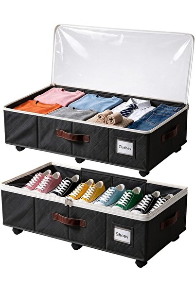 GENERAL 2 Pack Underbed Storage Boxes with Wheels, Foldable Blanket Storage B...