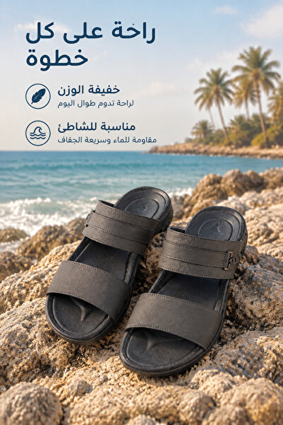 Generic Brand Mens Double Strap Leather Slide Sandals Circular Metal Badge De...