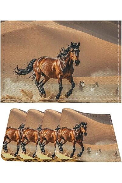 GENERAL مفارش طاولة من الكتان بتصميم الخيول التي تجري في عاصفة صحراوية، مجموع...
