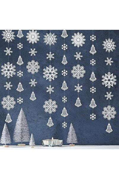 Pinkerbell 40Ft Snowflakes Party Decoration White Snowflakes Bell Garland Gli...