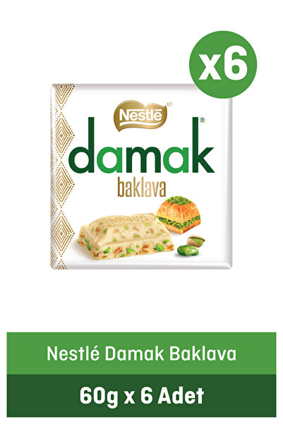 Nestle Nestlé Damak Antep Fıstıklı ve Baklavalı Beyaz Kare Çikolata 60 g x6 Adet