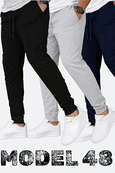 TORUK MAKTO Set of 3 Unisex Ribbed Sweatpants Regular Black Gray Navy Blue Co...
