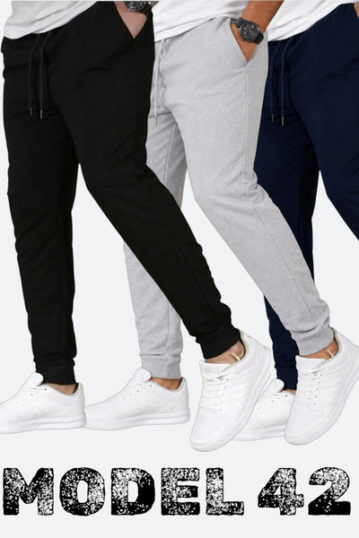 TORUK MAKTO Set of 3 Unisex Ribbed Sweatpants Regular Black Gray Navy Blue Co...