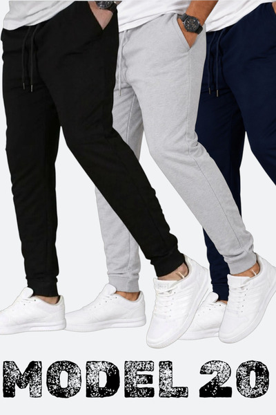TORUK MAKTO Set of 3 Unisex Ribbed Sweatpants Regular Black Gray Navy Blue Co...