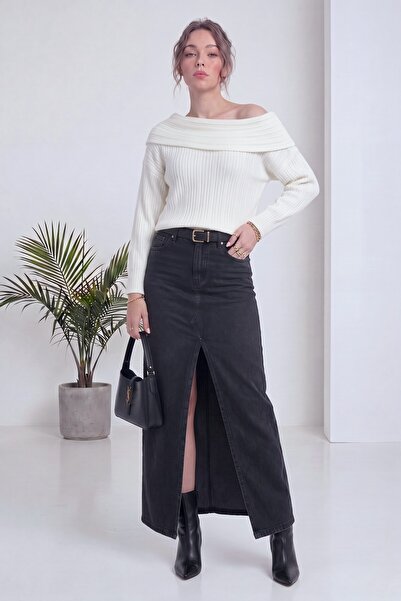 zks grup tekstil Women's Madonna Collar Off Shoulder Ribbed Knitwear Blouse S...