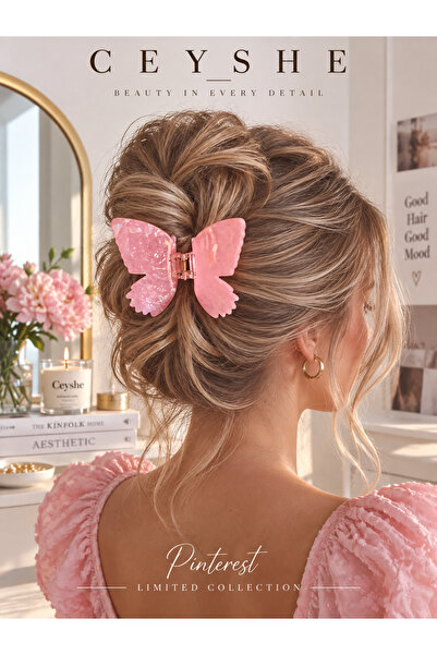 CeyShe Pinterest Acrylic Large Powder Pink Butterfly Shiny Claw Clip Durable ...