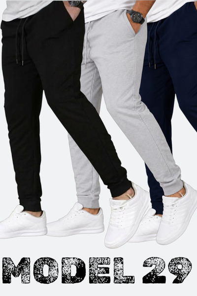TORUK MAKTO Set of 3 Unisex Ribbed Sweatpants Regular Black Gray Navy Blue Co...