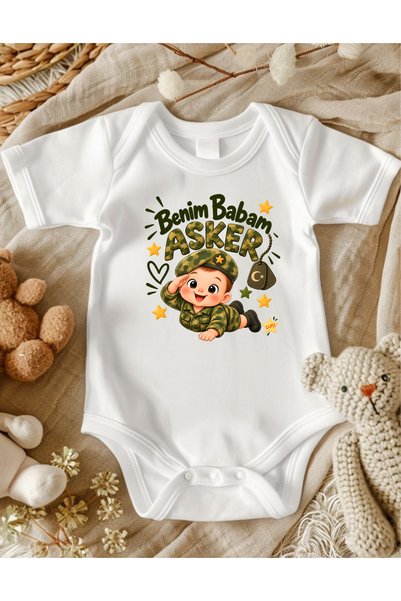 lupi Benim Babam Asker Yazılı Bebek Zıbın