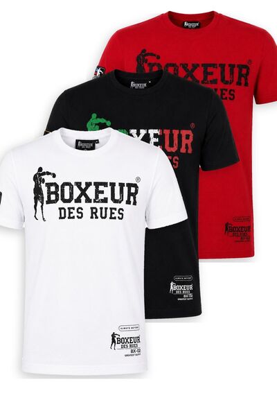 Boxeur Des Rues Pachet de 3 tricouri bărbătești slim-fit: Alb/Negru + Negru/T...