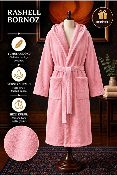 TEXTİLES MAGİC LAMP Unisex Rashell Bornoz Kapüşonlu Kemerli Cepli – Yumuşak D...