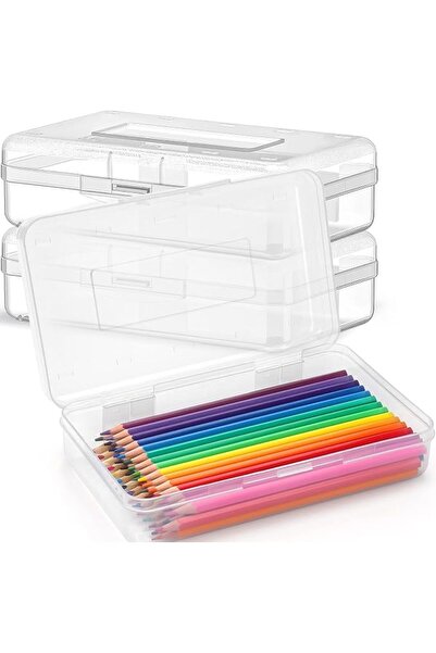 Blulu Plastic Pencil Box Clear Utility Pencil Storage Case Office Supplies St...