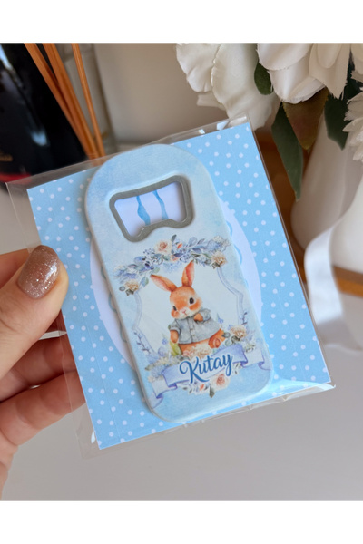 arslart Mavi Tavşan Tasarımlı Kişiye Özel Açacaklı Magnet 20’li Erkek Bebek D...