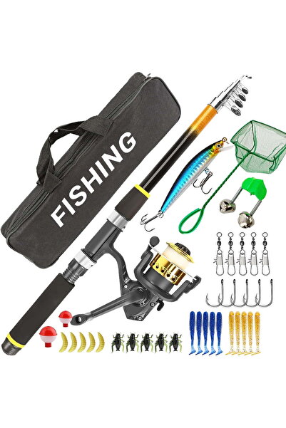 Arabest 1.8m Telescopic Fishing Rod and Spinning Reel Combo with Storage Bag ...