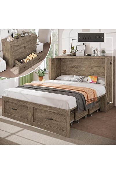 GENERAL KCGKCG Murphy Bed with Storage & Charging Station, Murphy Cabinet Bed...