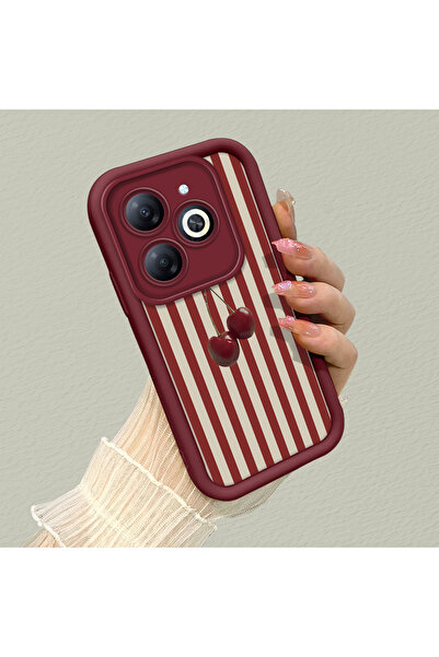 PATTERNOVA Infinix Smart 8/8 Pro Uyumlu Retro Tarz Kiraz Çizim Kılıf, Nazik F...