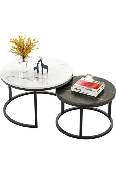 Arabest Nesting Coffee Table Set of 2,Round MDF Top with Iron Base,White and ...